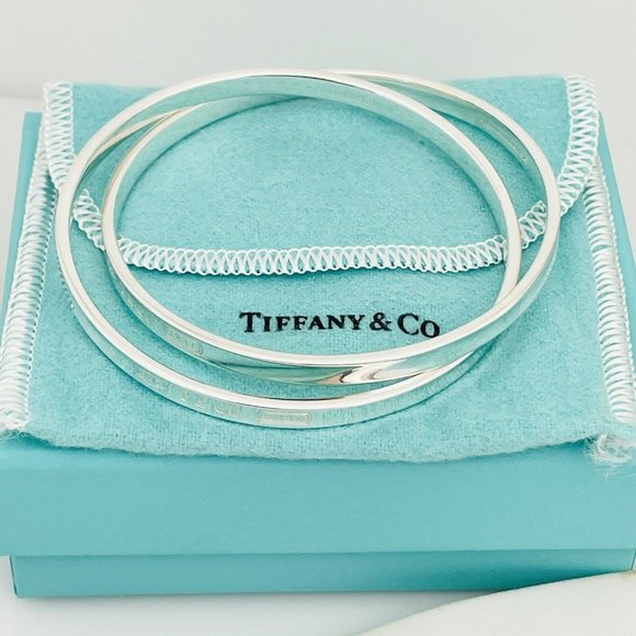 8" Large Tiffany & Co 1837 Double Interlocking Bangle Bracelet in Silver - Picture 2 of 8